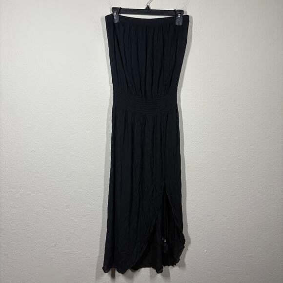 Becca Medium Ponza Bandeau Strapless Swim Coverup Dress Black Smocked Waist - Picture 2 of 9